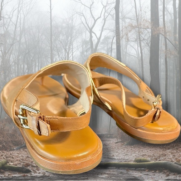 Cole Haan ‘Ainsley Grand T-Strap Sandals’ in Tan & Gold Metallic Leather Size 7 - Picture 10 of 16